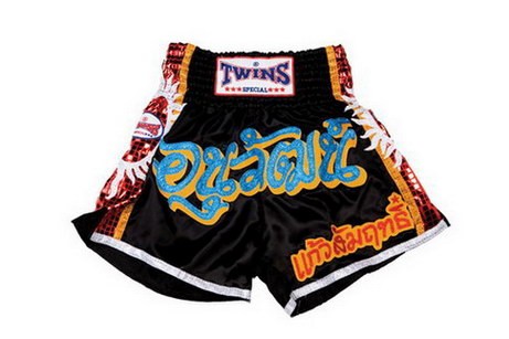 Kick Thaiboxing muay thai Shorts TWINS Andy Souwer schwarz TTBL-001 mit blauen Thaischriftzug
