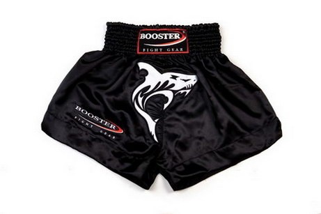 Booster Trunks Kick- Thaiboxing, schwarze Shorts mit Hai TBT-3 