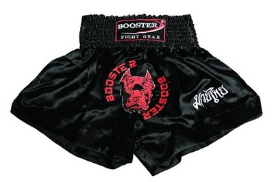 Booster Kick- Thaiboxing Trunks, schwarze hose mit Bulldogge TBT-2