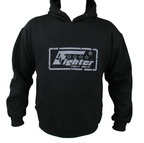 4Fighter Hooded Pullover mit Kapuze und großer Tasche schwarz-grau im Destroyed-Look