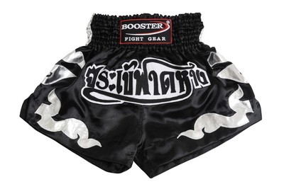 Booster Trunks / Kick- Thaiboxing Shorts TBT-S2 schwarz mit Thai Schriftzug und Tribal Gr S