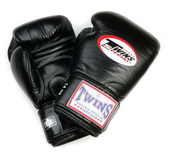 Twins Leder Boxhandschuhe mit langen Klettverschluss BG-N schwarz 8-20Uz