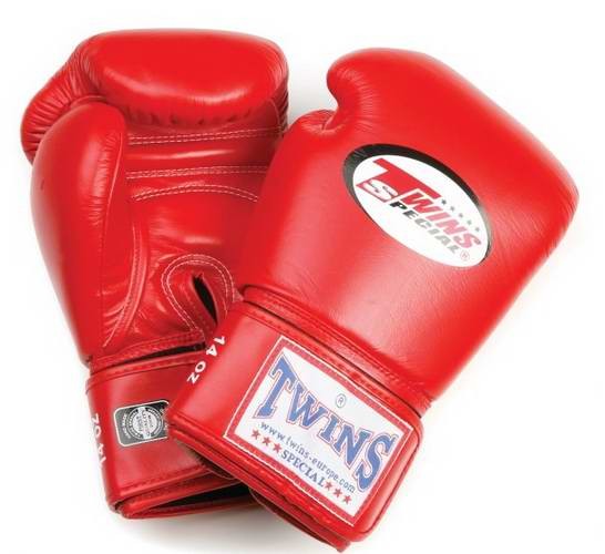Twins Leder Boxhandschuhe mit langen Klettverschluss BG-N rot 8-16Uz