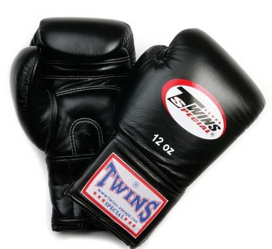 Twins Leder Boxhandschuhe BGVF schwarz mit kurzen Klettverschluss 10-16oz