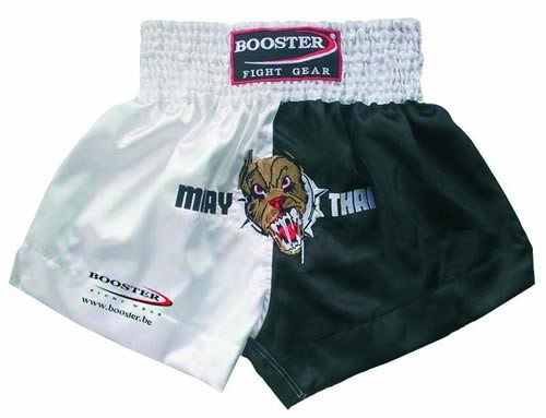 Booster Trunks Kick- Thaiboxing Shorts schwarz/weiss mit Bulldogge TBT-11